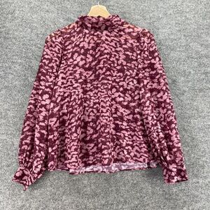 In The Style Blouse Women 8 Purple Floral High Neck Long Sleeve Pullover Casual